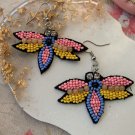 Beaded Earrings Bohemian Fly Multicolour Beaded Drop Dangle Earrings Handmade