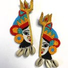 Handmade Beaded Indian Mata Durga Stud Earrings Bollywood Fashion Jewellery