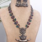 Antique Oxidised Silver Platted Handmade Long Necklace with Earrings