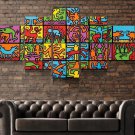 Keith Haring Canvas Framed / Keith Haring Wall Art / Pop Art Keith Haring Poster 5 Piece