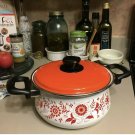 Vintage Stock Pot w Lid Enamel Cookware Kitchen Serveware MCM 70s Chicken Fryer