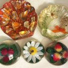 6 MCM Acrylic Trivet Soap Dish Paperweights Dried Flowers Bee Shells 60s 70s Vtg
