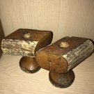 2 Vintage Candle Holders Wood Folk Art Branch Handmade Country Cottage Primitive