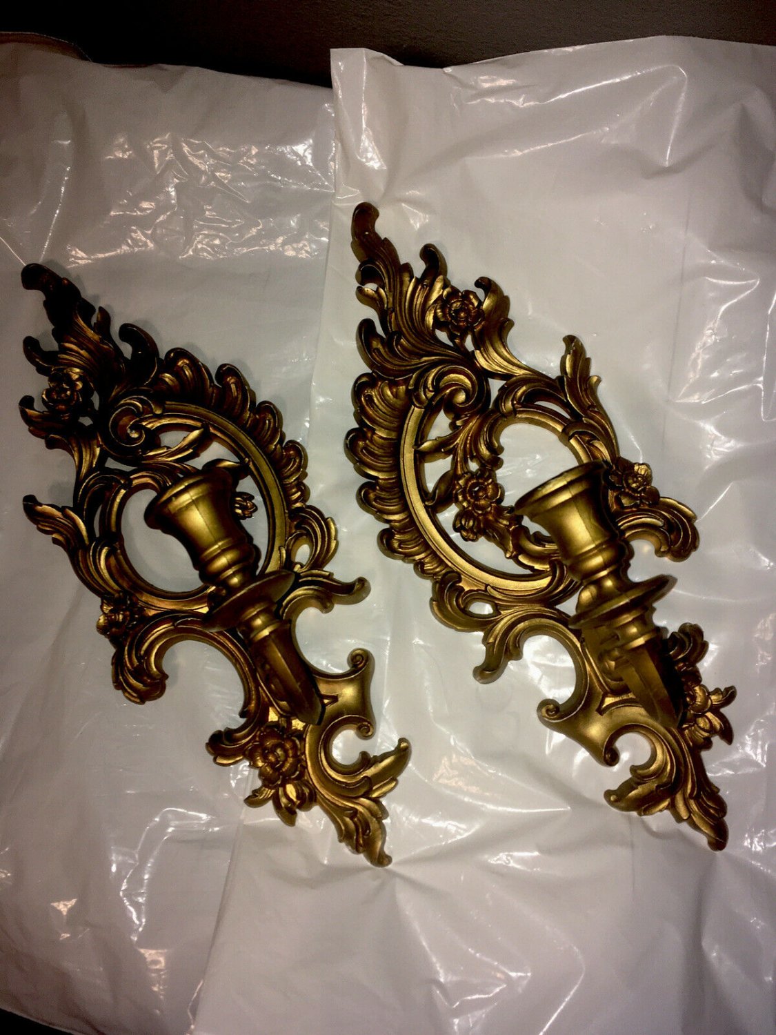Vintage Candle Holder Wall Sconce MCM 1962 Syroco 4131 FarmHouse Glam Chic 2 Pc