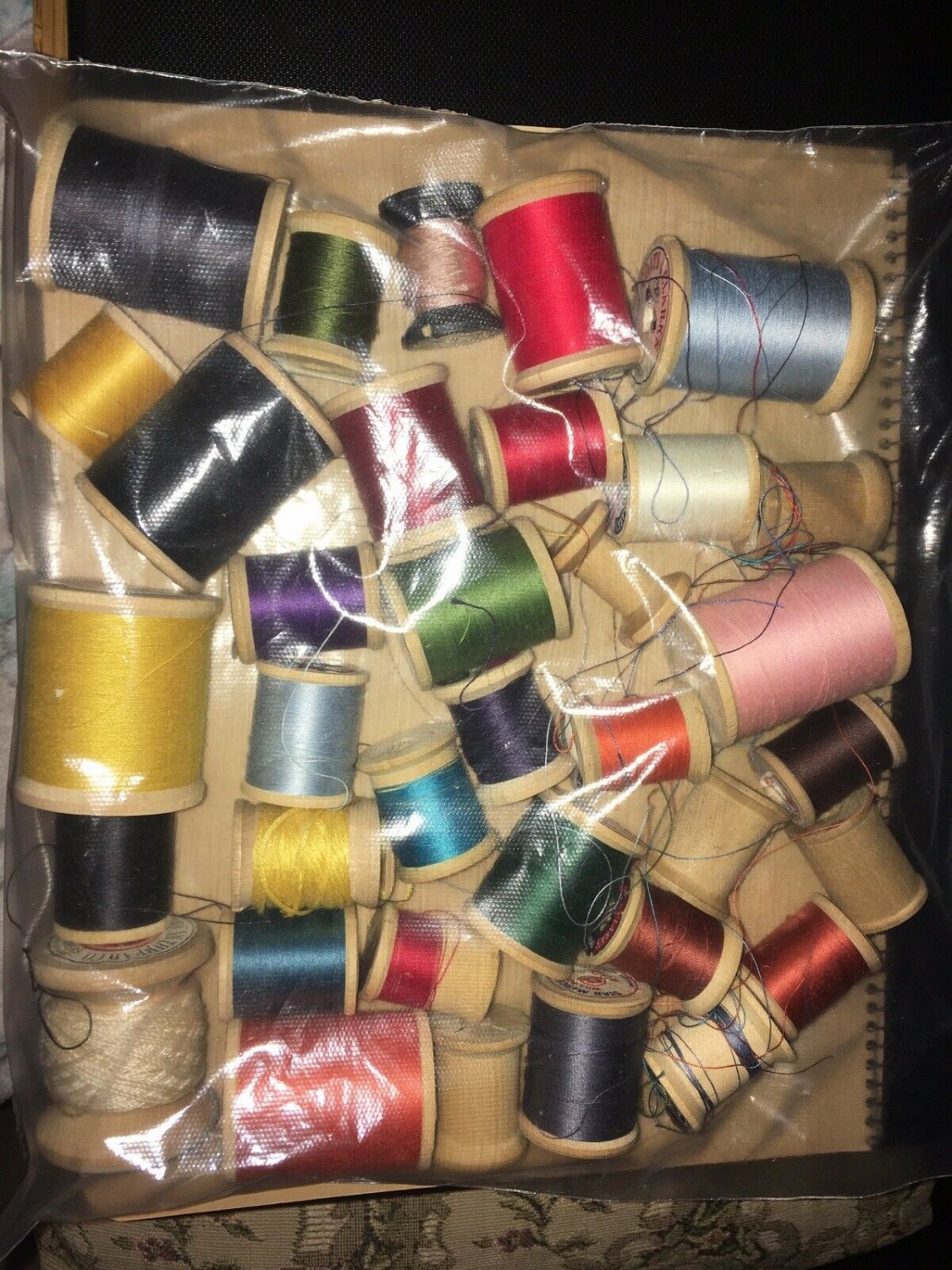 Vtg Wooden Spools Sewing Thread BORO Fabric Art Coats Clark Star Talon Lot 34 Pc
