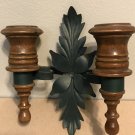 Vintage MCM Candle Holder Wood Gold Metal Wall Sconce Peg Votive Homco Interiors