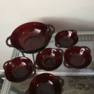 Vtg Ruby Red Glass CORONATION Serving and 5 Berry Bowl Set Christmas Holiday