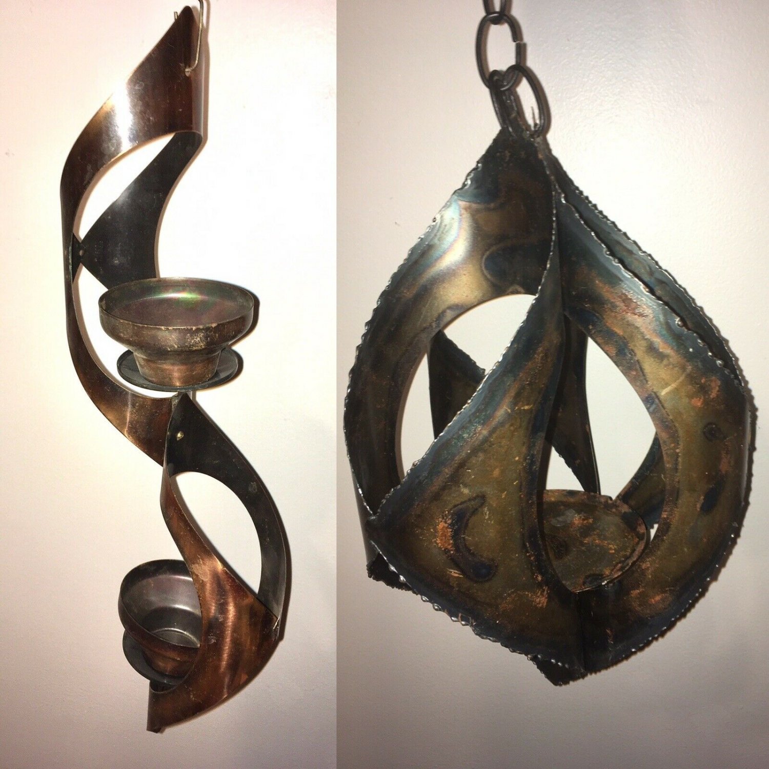 2 MCM Brutalist Mascot Metal Hanging Candle Holder Succulents Tea Lite Votives