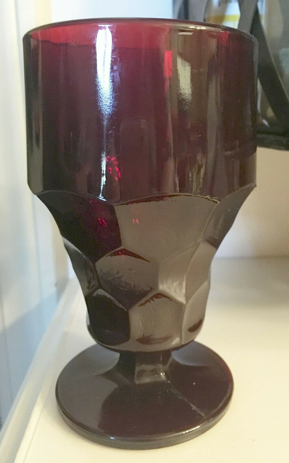 Vintage MCM Glass Ruby Red Georgian Fenton Hocking Footed Tea Tumbler Drink Ware
