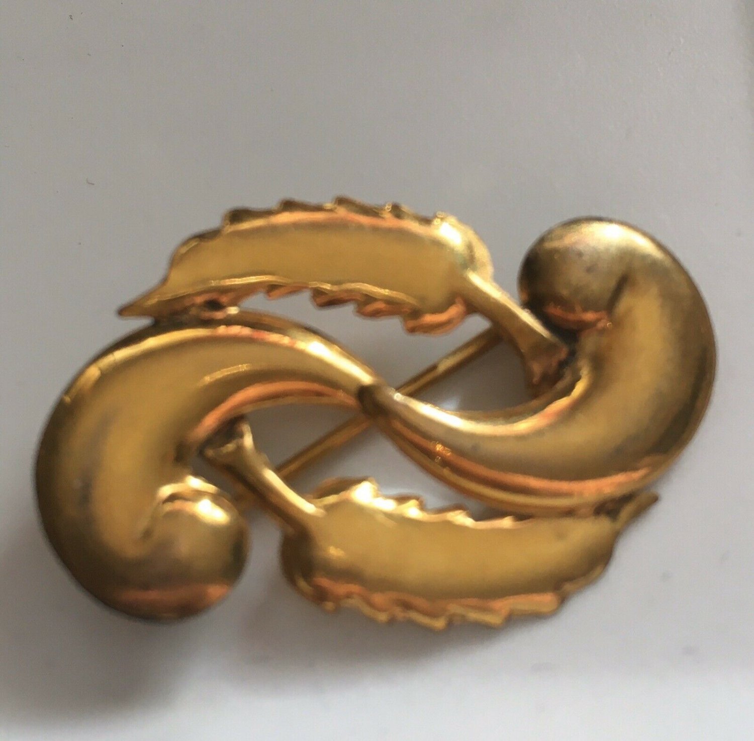 Authentic Victorian Gold Filled Pin Leaf Feathers Antique Romantic Revival Sweet