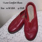 Comfort Shoes Leather Slip On Lipstick Red Low Heel Clarks Style Smoke Free 10 M
