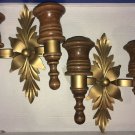 Vintage Candle Holder Wood Gold Metal Wall Sconce Peg Votive MCM Homco Interiors