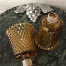 2 Candle Votives Peg HONEY AMBER Glass Diamond Point Farm House Chic Mid Century