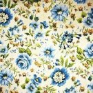 Vintage Fabric Blue Roses Mid Century Upholstery Decor Farm House Cottage Chic