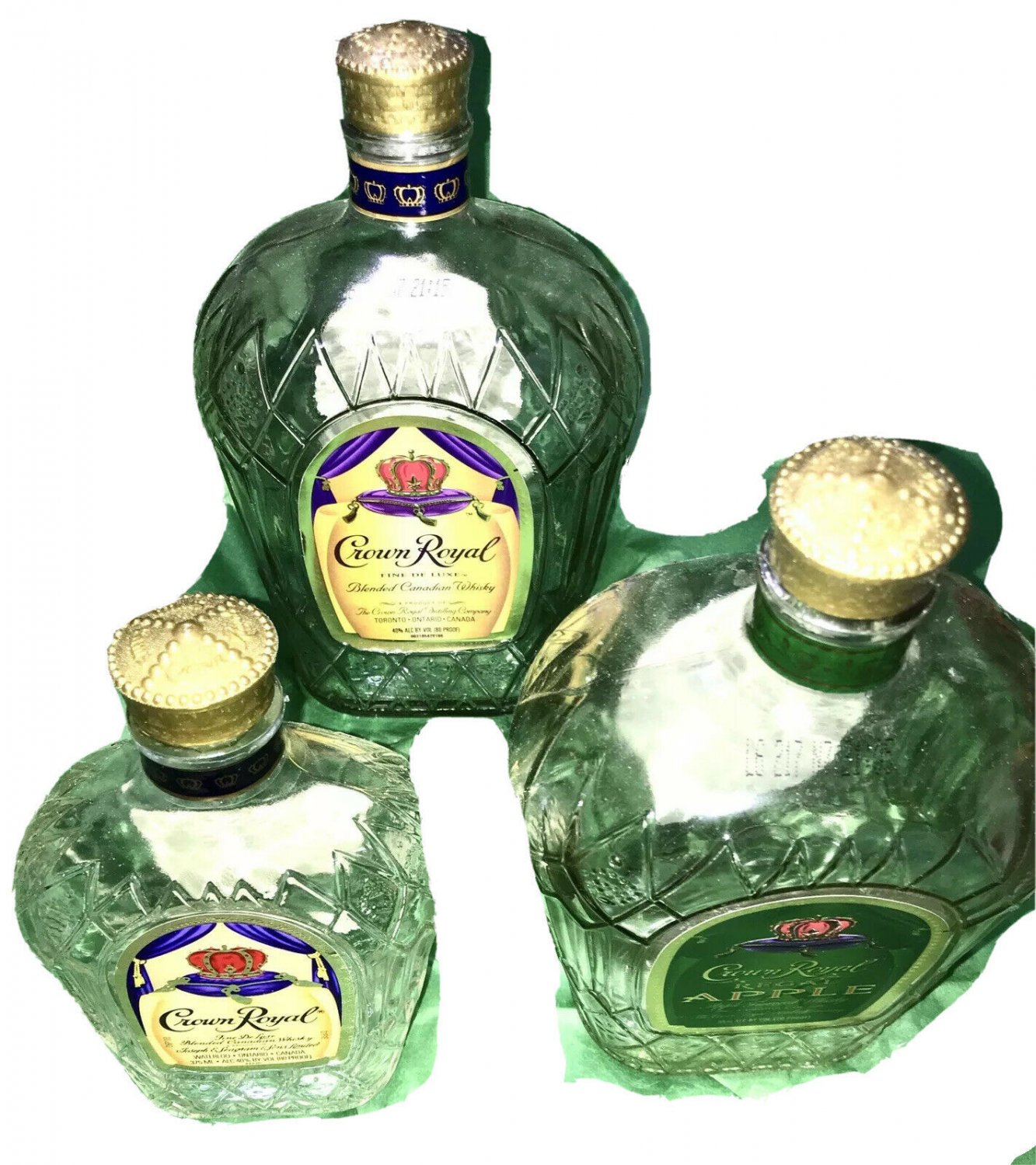 3 Crown Royal Bottles Empty 375ml & 750ml w Cap DIY Art Craft Lights Breweriana