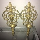 2 Vintage Candle Holders Gold Metal Hollywood Regency Florentine Cottage Chic