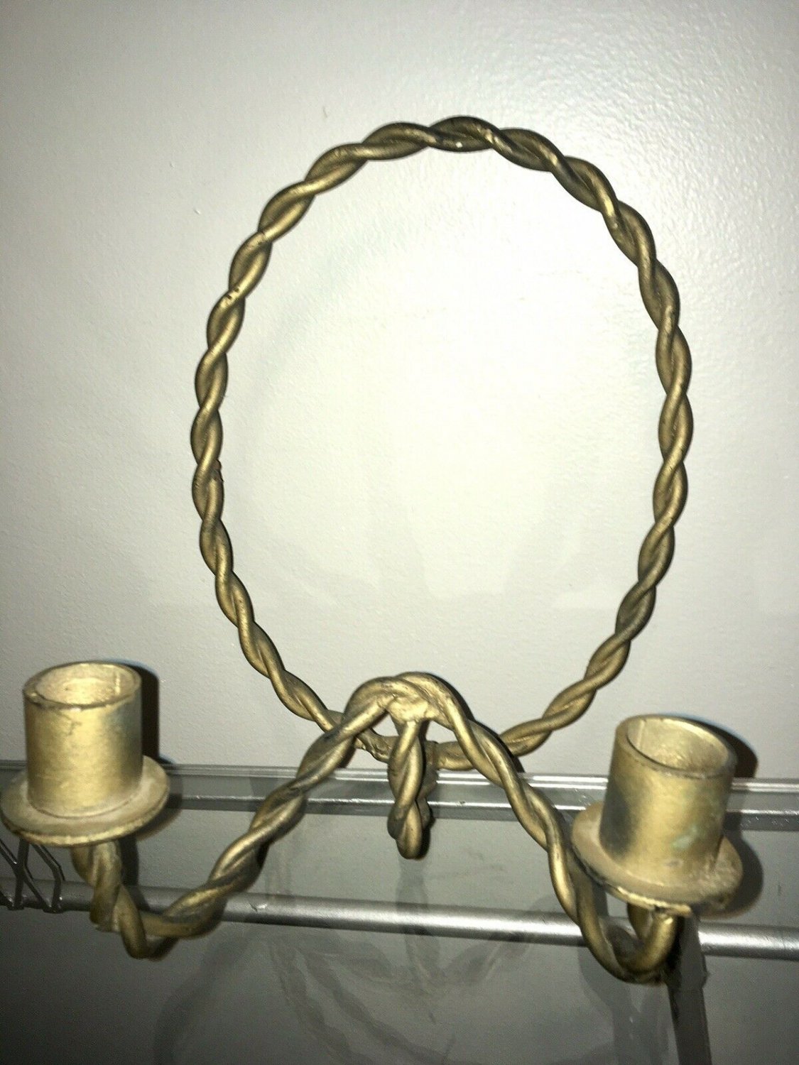 Vtg 2 Candle Wall Sconce Twisted Metal Rope Farm House Cast Iron Rustic DIY UpCy