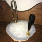 Vintage Polished Geode Agate Quartz Stone Rock Pen Holder Large Heavy Paper Clip