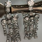 Vintage Rhinestone Earrings Clip On Weiss Style Waterfall Front & Back Layers