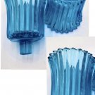 3 PEG Votives Candle Holders RIBBED Glass Colonial Blue Aqua Horizon HOMCO MCM