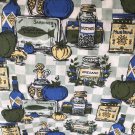 Vintage MCM Kitchen Fabric 60s Novelty Blue Green Spice Fish Veggies 36” x 240”