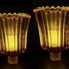 2 Vintage Candle Holders Peg Votive Cups Ribbed Amber Glass Homco Interiors MCM
