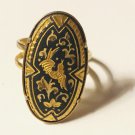 Vintage Spain Spanish Damascene Flower Bird Gold Tone Adjustable Ring Beautiful