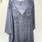 Catherine’s Blouse Top Shirt Plus 4x 30/32 Washed Denim Look Button Floral Lace