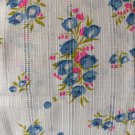 Vintage Dimity Fabric Remnant Leno Weave Windowpane Blue Flowers Pink Accent 70s