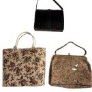 Vintage Tapestry Handbag & Market Tote 1 Reptile Look Leather 1950s Nice Deitsch