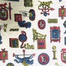Vintage Fabric Remnant Americana Colonial Rooster Dog Horse 1y Semiquincentennia