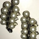 Vintage Earrings Gray Smoke Rhinestones Pearls Ear Climber Clip Silver Tone Nice