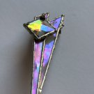 Vintage Stained Leaded Glass Pin Brooch Artisan Abstract Handmade OOAK 1980s 90s