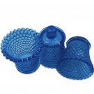 3 Vintage Votives Candle Holders Peg Blue Glass Hobnail MCM Homco Interior 1970s