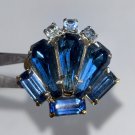 VINTAGE Cocktail Ring Adjustable 1960s Blue Unique Shape Rhinestones Crown Retro VINTAGE Cocktail Ring Adjustable 1960s Blue Unique Shape Rhinestones Crown Retro