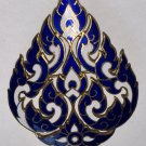 Vintage Siam Brooch Pin Cloisonné Blue White Enamel Ornate Thailand Bronze 1950s