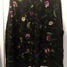 Vintage Cotton Sweater Cardigan Floral Embroidery Beaded Black Pink Gold L / XL