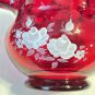 Vintage FENTON Vase Ruby Red White Roses Flower Ruffle Edge Artist Signed Amason
