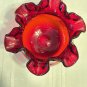 Vintage FENTON Vase Ruby Red White Roses Flower Ruffle Edge Artist Signed Amason