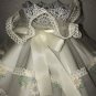 Vintage LAMP SHADE PLASTIC RUFFLED LACE FABRIC Ribbon Shabby Chic Vanity RETRO