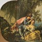 Antique Triptych Boucher Spring Scene Romantic Chic Couple Decor Vanity RARE