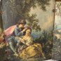Antique Triptych Boucher Spring Scene Romantic Chic Couple Decor Vanity RARE