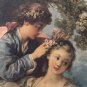 Antique Triptych Boucher Spring Scene Romantic Chic Couple Decor Vanity RARE