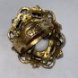 Vintage Victorian Revival Adjustable Ring Antique Gold Tone AB Milk Glass 1970s