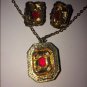Vintage Necklace Clip Earrings Ruby Red Rhinestone Jewel SARAH COVENTRY MAJORCA