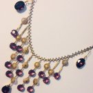 Vintage Necklace Earrings Purple Rhinestone Crystals Festoon Cascading Filigree