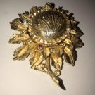 Vintage Sunflower Pin Brooch Swarovski Crystals Gold Tone Holds A Watch RHINE