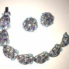 Vintage Blue Rhinestone Enamel Bracelet Clip Earrings 50s ART ? Retro Sparkle