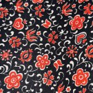 Vintage Cotton Fabric Remnant Garment Quilting Craft Red Hearts Flowers On Black