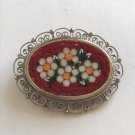 Vintage Micro Mosaic Brooch Pin Daisy Flowers Retro 50s Tourist Souvenir Ornate